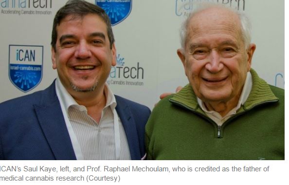 ICAN’s Saul Kaye, left, and Prof. Raphael Mechoulam, the father of medical cannabis research 